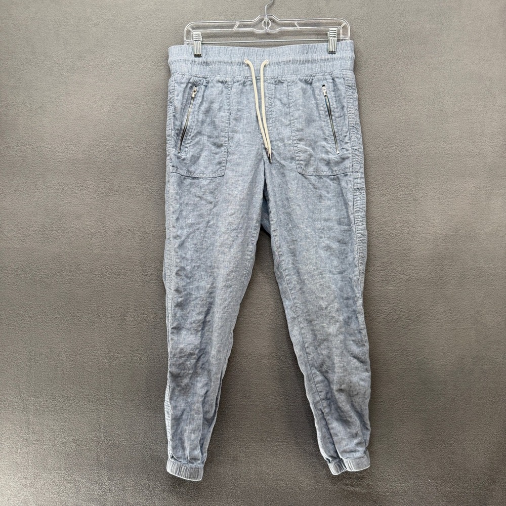 Athleta Cabo Linen Jogger Pants Blue Chambray Size 6 Drawstring Elastic Waist